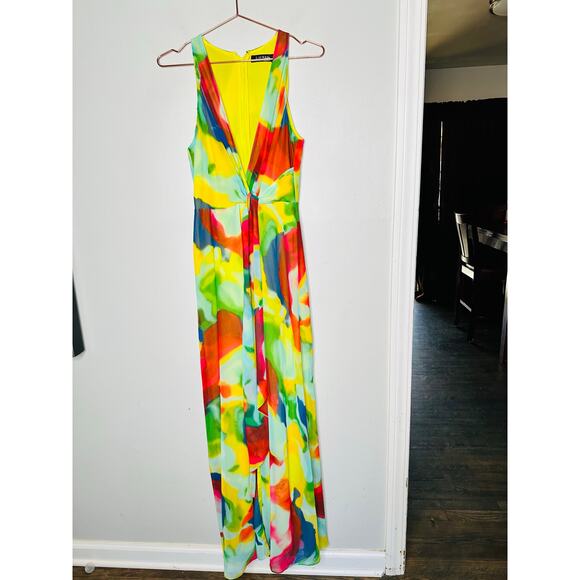 LAUREN RALPH LAUREN Multicolor Tie-Dye Chiffon A-Line Sleeveless Mekkac Gown 4 - Picture 8 of 12